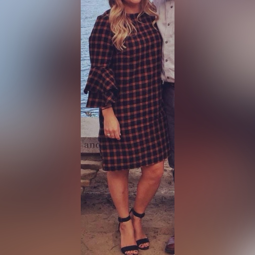 beachlunchlounge Black and Brown Checkered Long Sleeve Dress